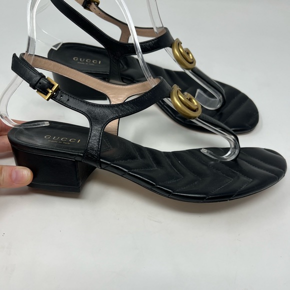 Gucci GG Marmont Chevron Quilted Chunky Block Heel Thong Sandal Black size 37 EU - Picture 4 of 7